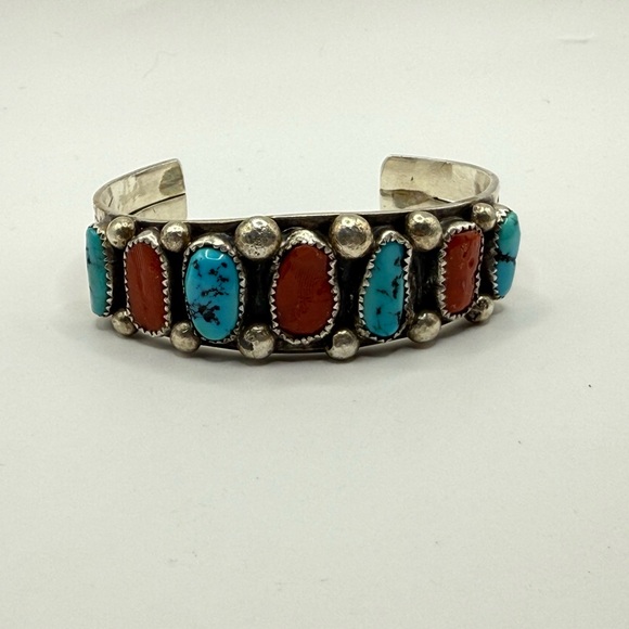 Silver Turquoise and Coral Bracelet - Picture 5 of 6